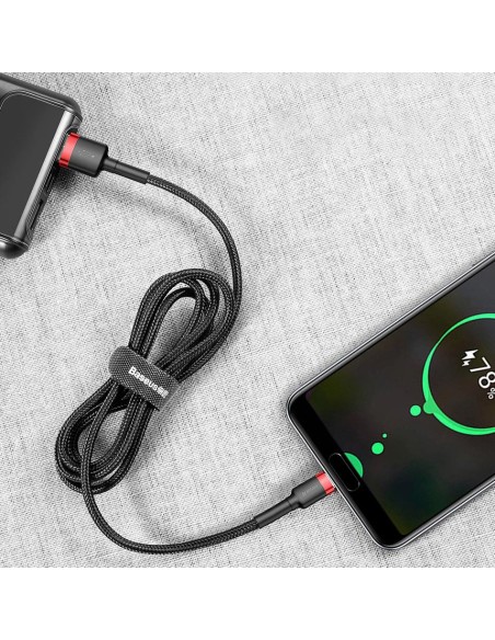 Patvarus nailoninis USB laidas USB-C QC3.0 2A 3M juodos ir raudonos spalvos Patvarus nailoninis USB laidas USB-C QC3.0 2A 3M juodos ir raudonos spalvos