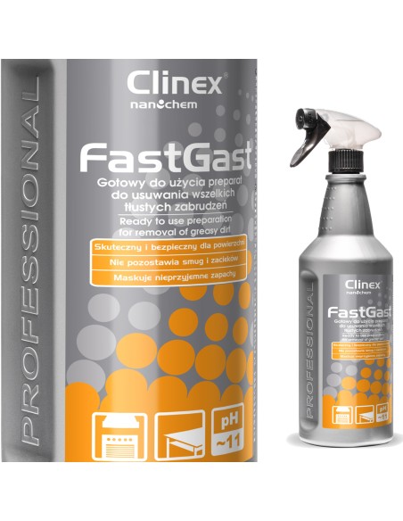 CLINEX FastGast 1L priemonė riebiems nešvarumams virtuvėje valyti nuo karnizo, stalviršių ir sienų CLINEX FastGast 1L priemonė riebiems nešvarumams virtuvėje valyti nuo karnizo, stalviršių ir sienų