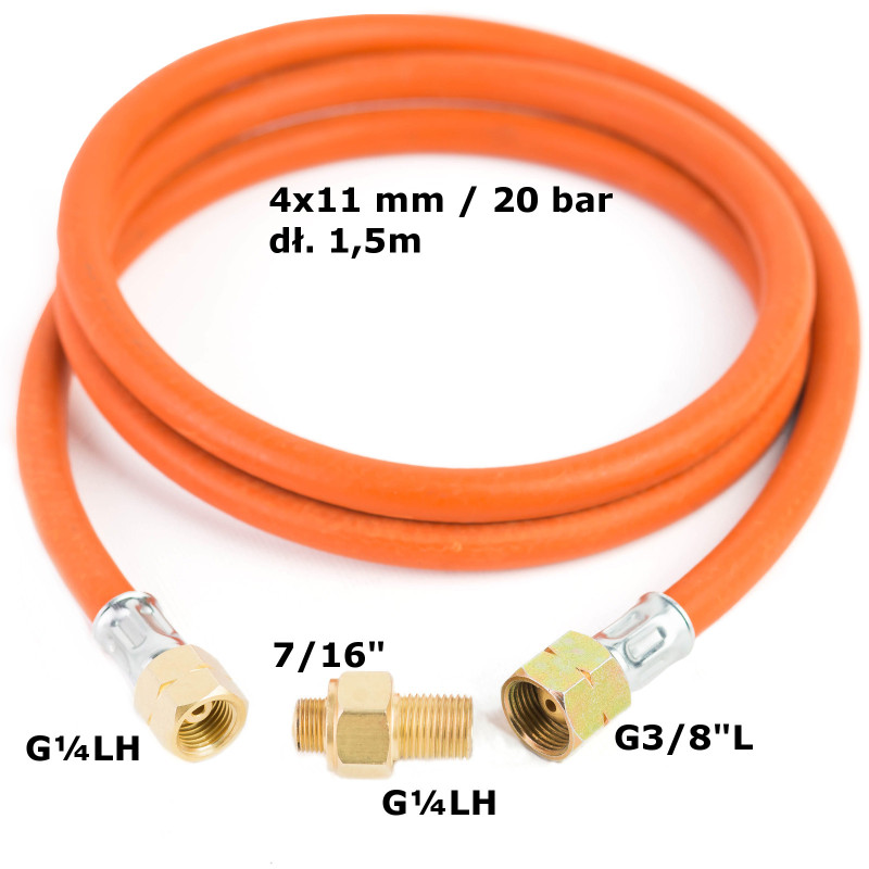 Jungties reduktorius turistiniam dujų balionui G 3/8" L - 7/16" žarna 1,5 m