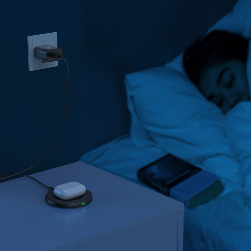 Qi 10W belaidis įkroviklis + USB laidas - micro USB juodas