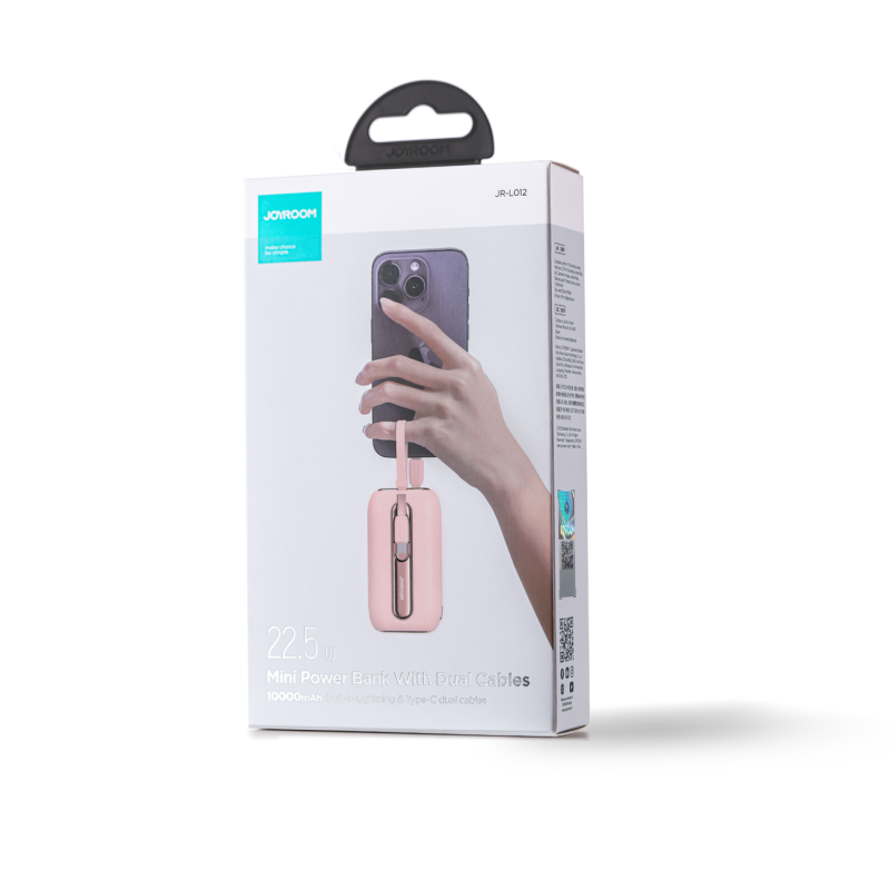 Powerbank 10000mAh Colorful Series 22,5W su USB-C ir iPhone Lightning laidais rožinės spalvos