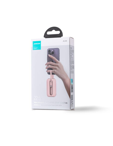 Powerbank 10000mAh Colorful Series 22,5W su USB-C ir iPhone Lightning laidais rožinės spalvos Powerbank 10000mAh Colorful Series 22,5W su USB-C ir iPhone Lightning laidais rožinės spalvos