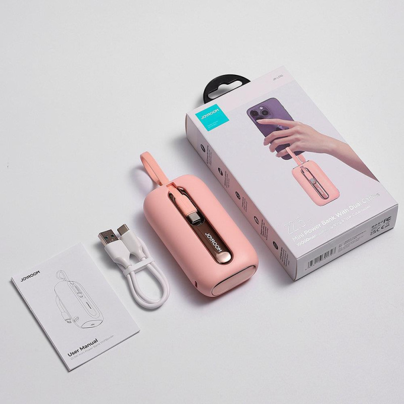 Powerbank 10000mAh Colorful Series 22,5W su USB-C ir iPhone Lightning laidais rožinės spalvos