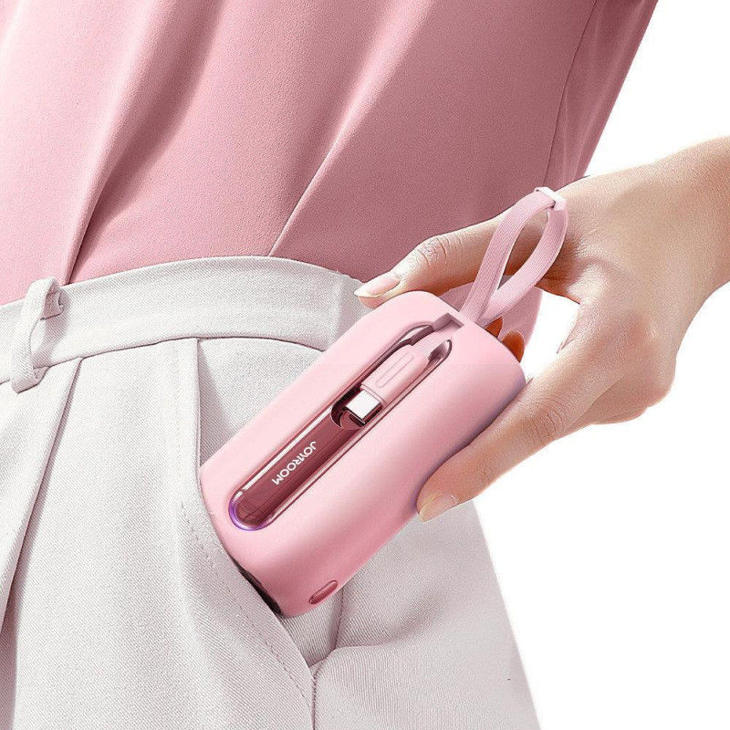 Powerbank 10000mAh Colorful Series 22,5W su USB-C ir iPhone Lightning laidais rožinės spalvos
