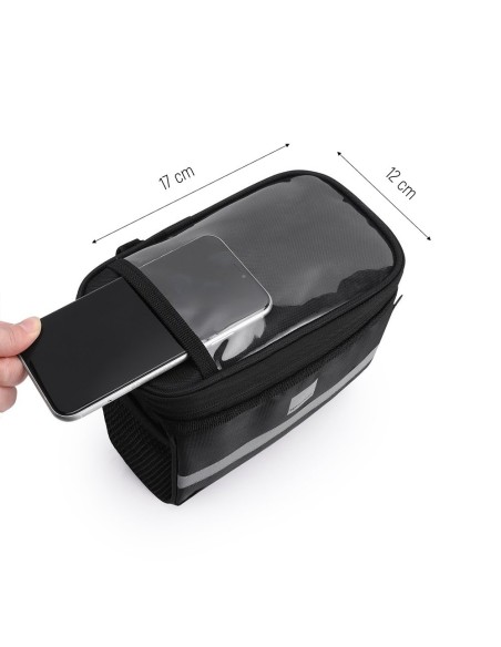 Dviračio vairo krepšys su telefono dėklu 2 l juodas