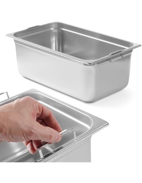 GN konteineris su ištraukiamomis rankenomis iš nerūdijančio plieno GN1/1 530x325mm aukštis 200mm - Hendi 803202