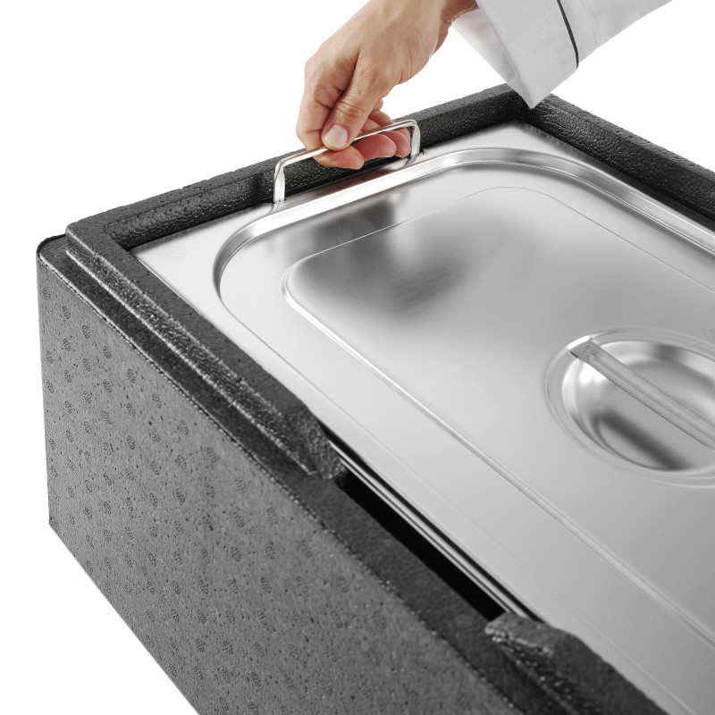 GN konteineris su ištraukiamomis rankenomis iš nerūdijančio plieno GN1/1 530x325mm aukštis 200mm - Hendi 803202