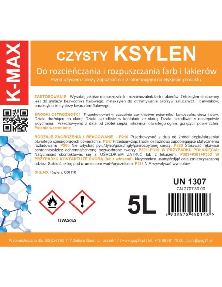 Ksileno tirpiklis organinis skiediklis dažams ir lakams K-MAX 5L Ksileno tirpiklis organinis skiediklis dažams ir lakams K-MAX 5L