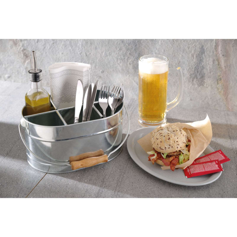 Plieninės stalo įrankių talpyklos padažai ir servetėlės su rankena 245x167mm