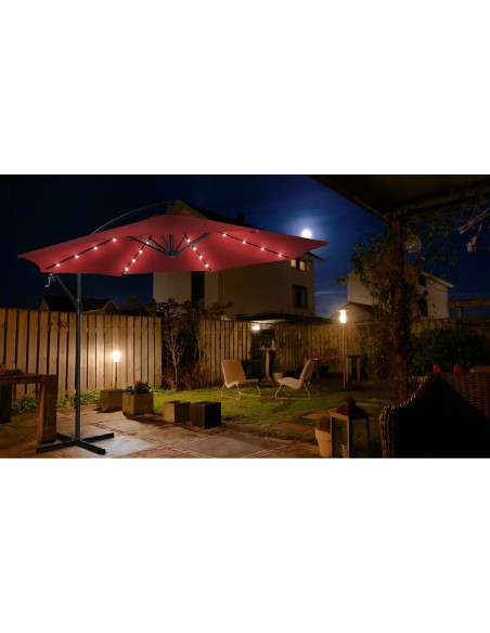 Sodo skėtis ant apvalios rankos su LED apšvietimu, sk. 300cm raudona Sodo skėtis ant apvalios rankos su LED apšvietimu, sk. 300cm raudona