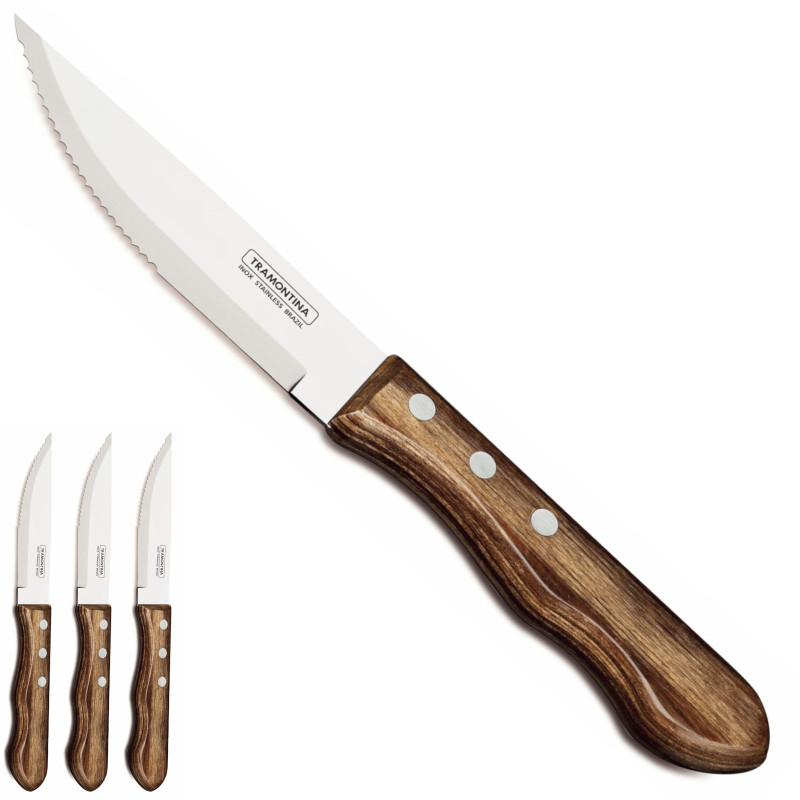 Churrasco JUMBO medinės rankenos kepsnių peilių rinkinys 4 vnt.ilgis 255 mm