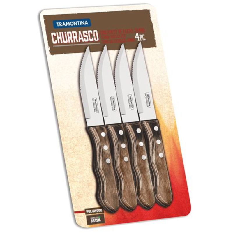Churrasco JUMBO medinės rankenos kepsnių peilių rinkinys 4 vnt.ilgis 255 mm