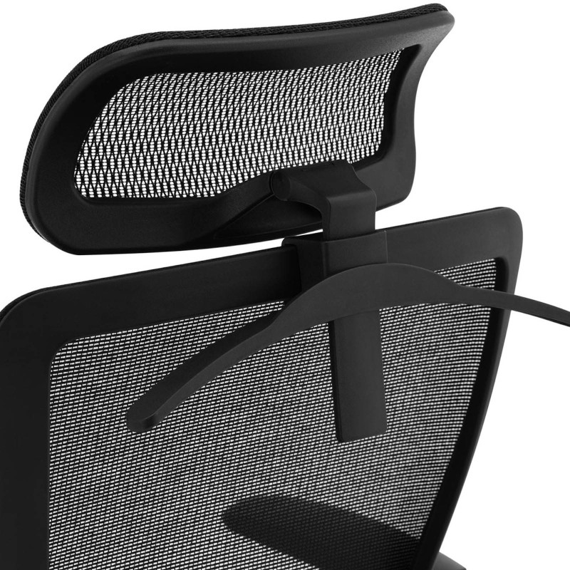 Ergonomiška biuro kėdė su tinkliniu atlošu, galvos atrama ir kabykla, aukštis 43-53 cm