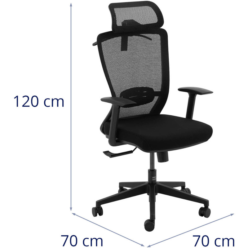 Ergonomiška biuro kėdė su tinkliniu atlošu, galvos atrama ir kabykla, aukštis 43-53 cm
