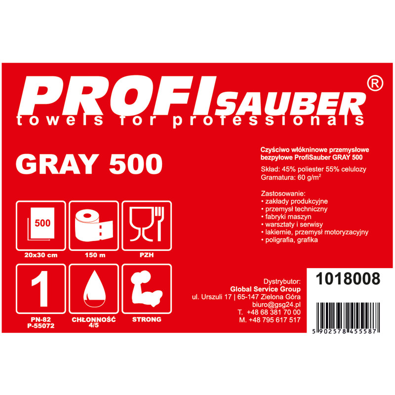ProfiSauber GREY 500 pilkas pramoninis neaustinis audinys