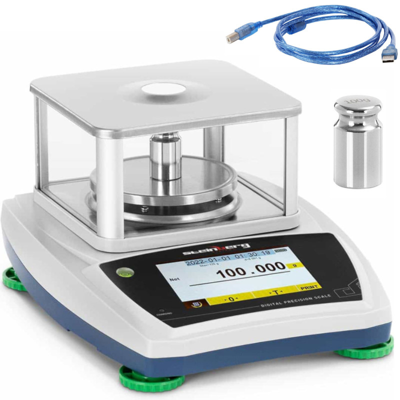 Analitiniai laboratoriniai svarstyklės su stikliniu dangteliu ir LCD jutikliniu skydeliu 120 g / 0,001 g