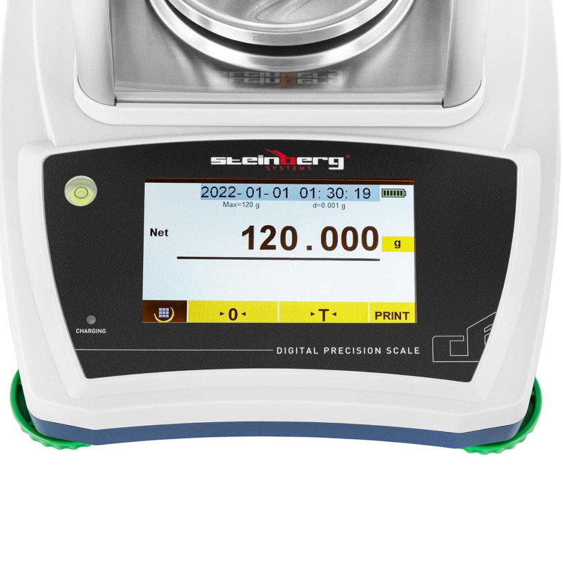 Analitiniai laboratoriniai svarstyklės su stikliniu dangteliu ir LCD jutikliniu skydeliu 120 g / 0,001 g