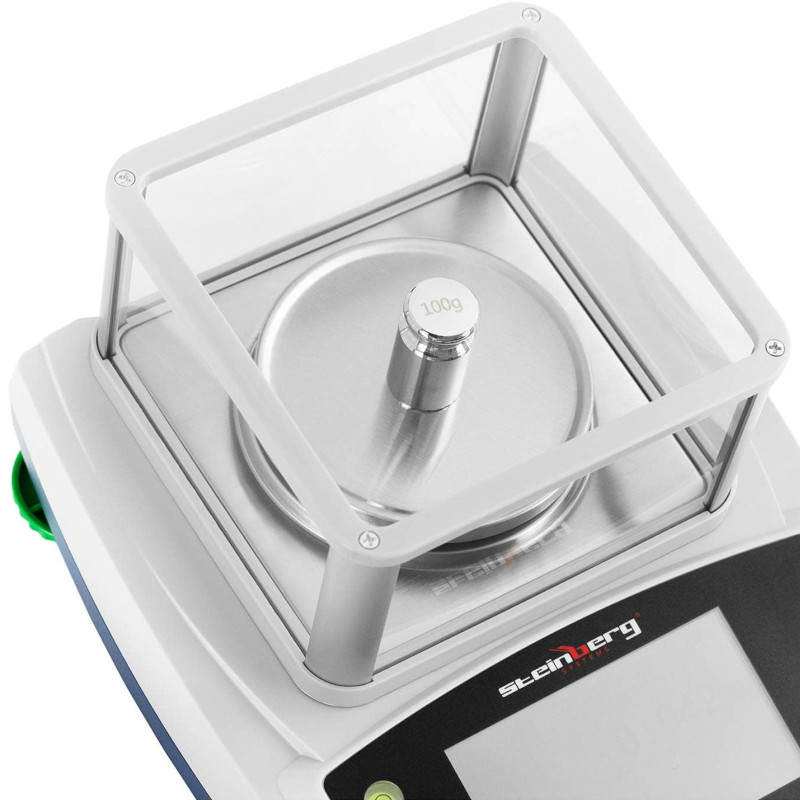 Analitiniai laboratoriniai svarstyklės su stikliniu dangteliu ir LCD jutikliniu skydeliu 120 g / 0,001 g