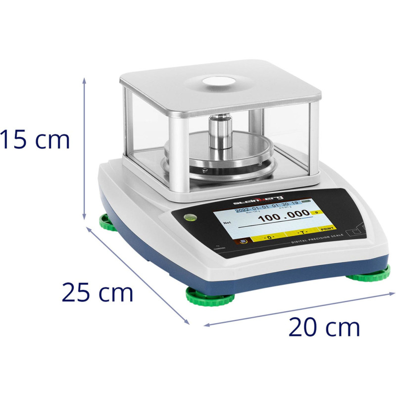 Analitiniai laboratoriniai svarstyklės su stikliniu dangteliu ir LCD jutikliniu skydeliu 120 g / 0,001 g