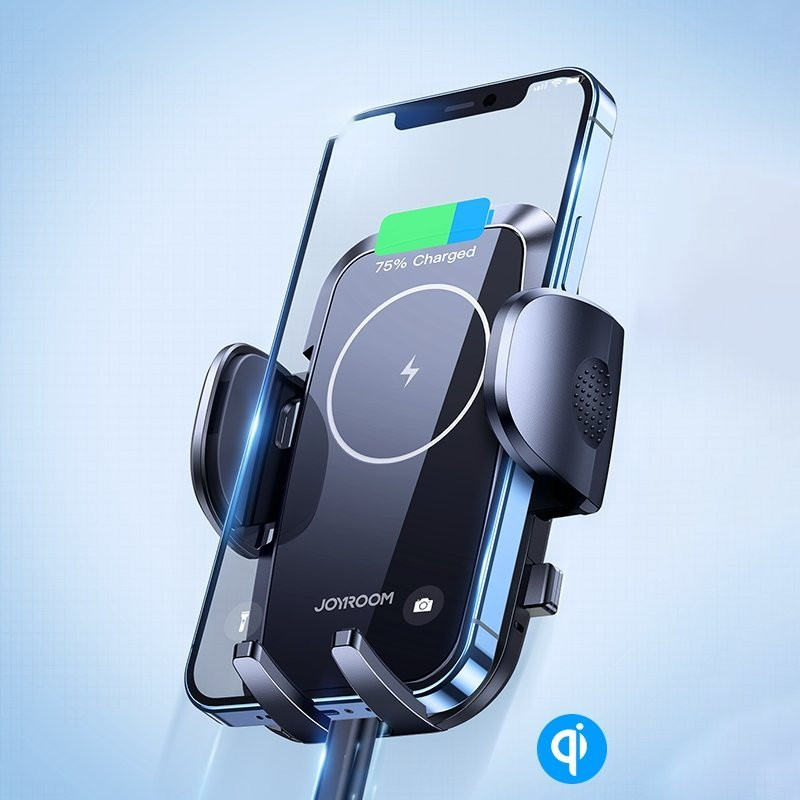 Qi pakrovėjas 15W automobilinis telefono laikiklis juodas