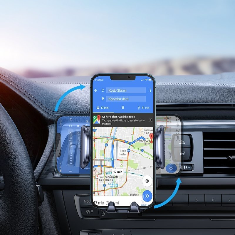 Qi pakrovėjas 15W automobilinis telefono laikiklis juodas