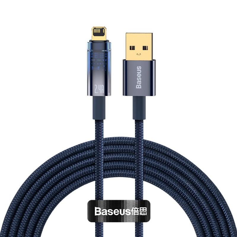 Explorer serijos kabelis USB laidas iPhone Lightning 2.4A 2m mėlynas