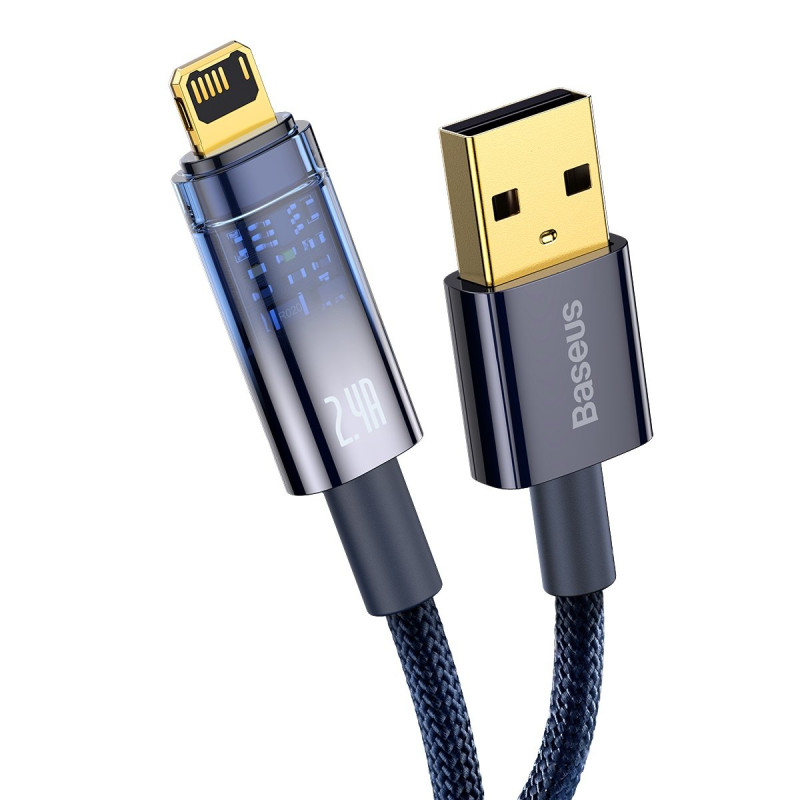 Explorer serijos kabelis USB laidas iPhone Lightning 2.4A 2m mėlynas