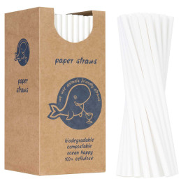 BIO ekologiški popieriniai šiaudeliai PAPER STRAWS storio 8/205mm - balti 160vnt.