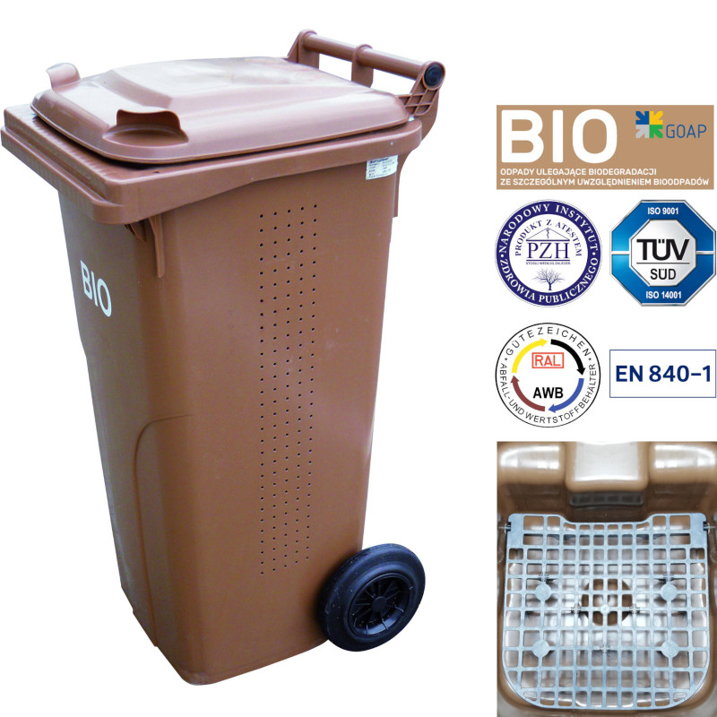 Konteinerinis kibiras BIO atliekoms su dvigubu dugnu rudu 240L BIO + GRATE