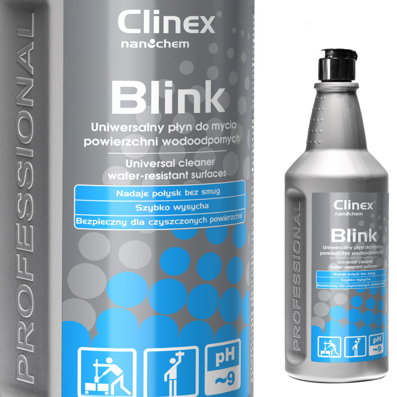 Universalus skystis paviršių plovimui be dryžių, blizgesio, citrinos kvapo CLINEX Blink 1L Universalus skystis paviršių plovimui be dryžių, blizgesio, citrinos kvapo CLINEX Blink 1L