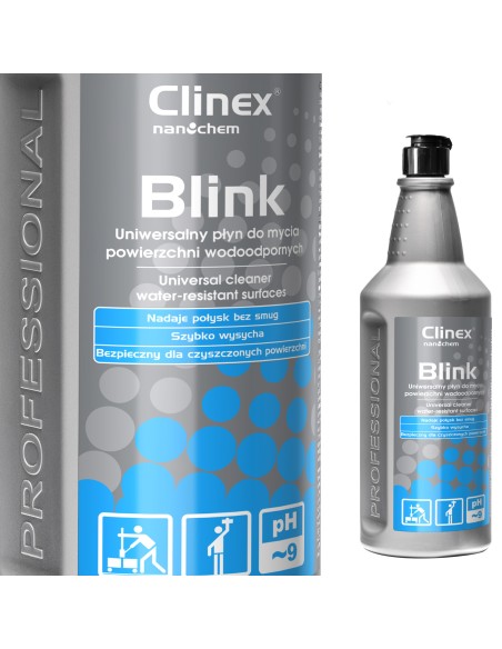 Universalus skystis paviršių plovimui be dryžių, blizgesio, citrinos kvapo CLINEX Blink 1L Universalus skystis paviršių plovimui be dryžių, blizgesio, citrinos kvapo CLINEX Blink 1L