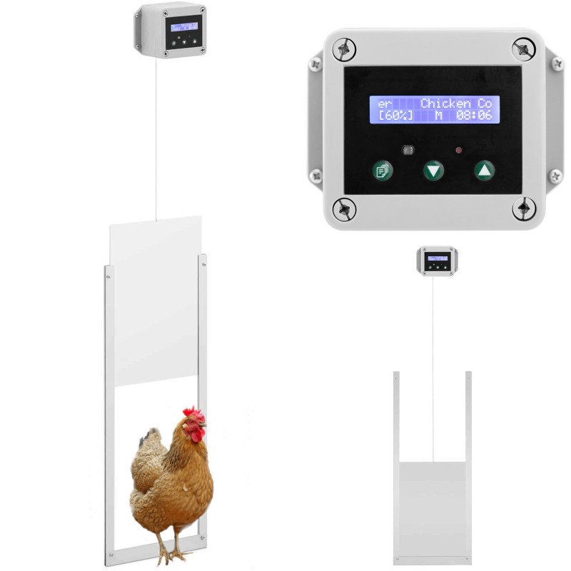 Automatinis vištidės durų atvartas su šviesos jutikliu, maitinamas baterijomis 6V LCD
