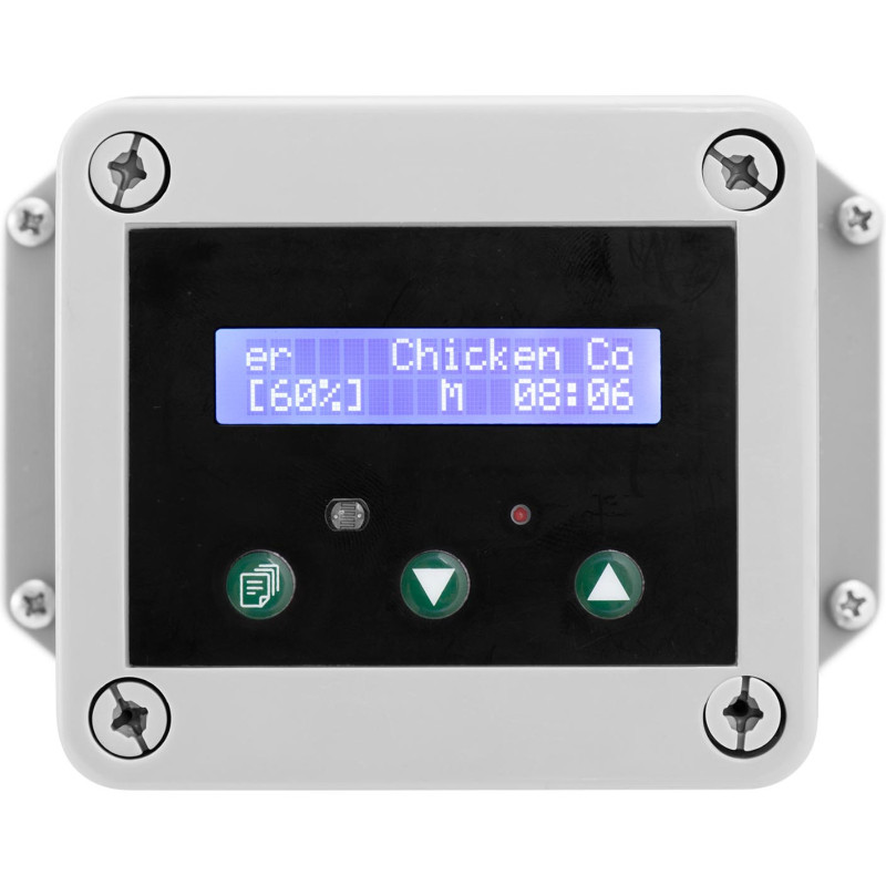 Automatinis vištidės durų atvartas su šviesos jutikliu, maitinamas baterijomis 6V LCD