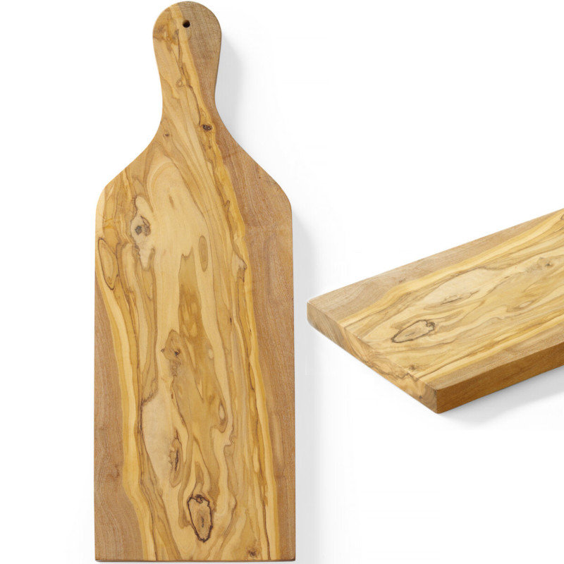 Alyvuogių medžio serviravimo lenta su rankena 400 x 140 x 18 mm - Hendi 505250