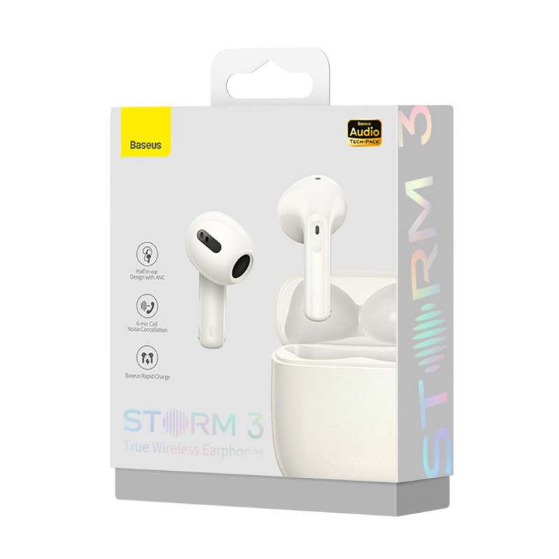 Storm 3 Bluetooth 5.2 TWS belaidės ausinės su ANC baltos spalvos