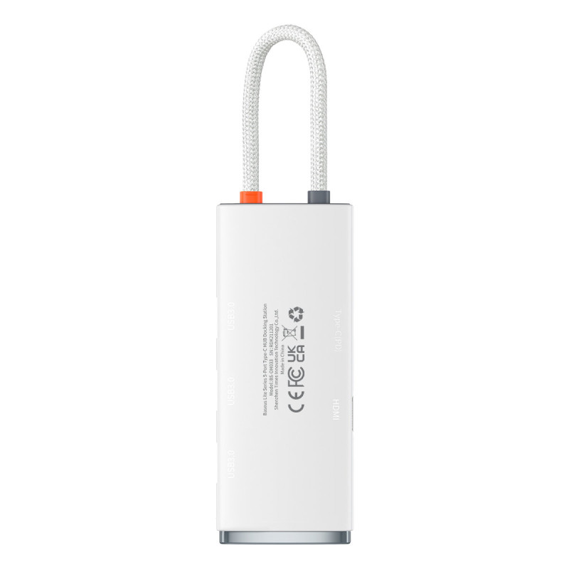 Lite serijos adapteris HUB USB-C HDMI 4x USB 3.0 20cm baltas