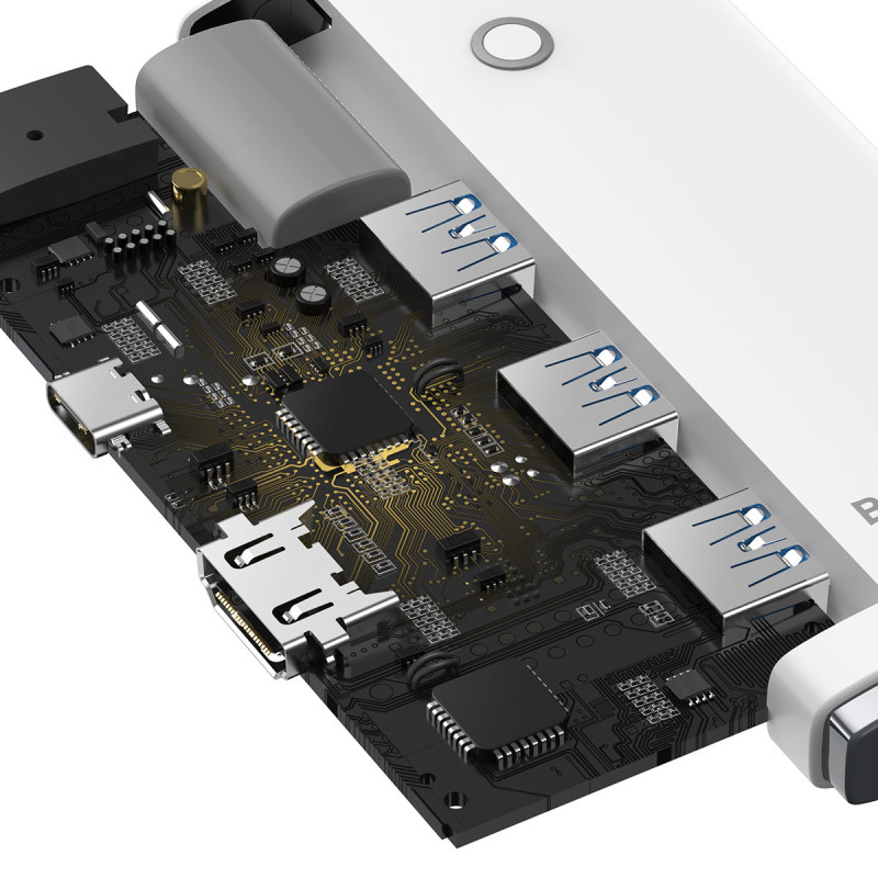 Lite serijos adapteris HUB USB-C HDMI 4x USB 3.0 20cm baltas