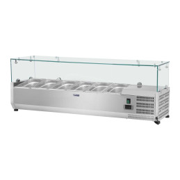 Aušinimo stalviršis su stikliniu dangteliu 5x GN1/3 ir 1x GN1/2 150cm