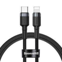 Patvarus nailono kabelis USB-C PD iPhone Lightning 18W QC3.0 1m juodai pilkas