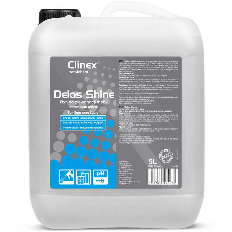 CLINEX Delos Shine 5L antistatinis poliravimo skystis mediniams baldams CLINEX Delos Shine 5L antistatinis poliravimo skystis mediniams baldams
