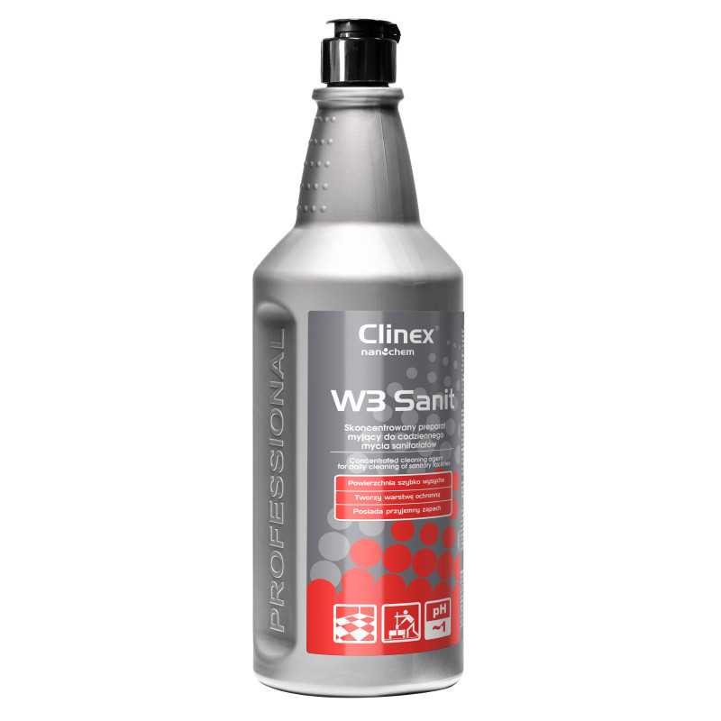 CLINEX W3 Sanit 1L skystas koncentratas, skirtas tualetų ir vonios kambarių sienų plytelėms plauti