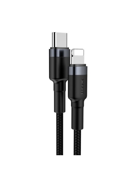 Patvarus nailono kabelis USB-C PD iPhone Lightning 18W QC3.0 1m juodai pilkas Patvarus nailono kabelis USB-C PD iPhone Lightning 18W QC3.0 1m juodai pilkas