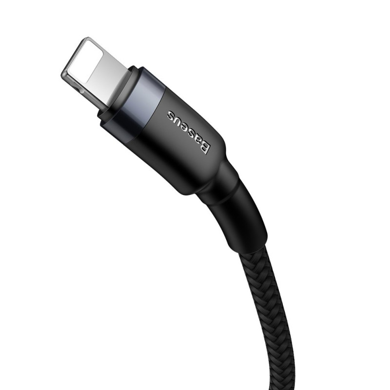 Patvarus nailono kabelis USB-C PD iPhone Lightning 18W QC3.0 1m juodai pilkas