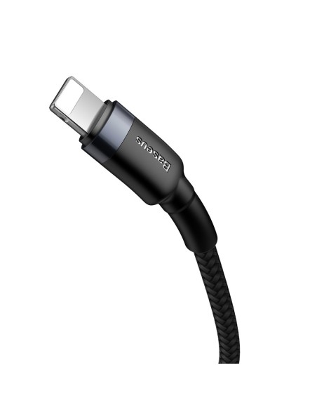 Patvarus nailono kabelis USB-C PD iPhone Lightning 18W QC3.0 1m juodai pilkas Patvarus nailono kabelis USB-C PD iPhone Lightning 18W QC3.0 1m juodai pilkas