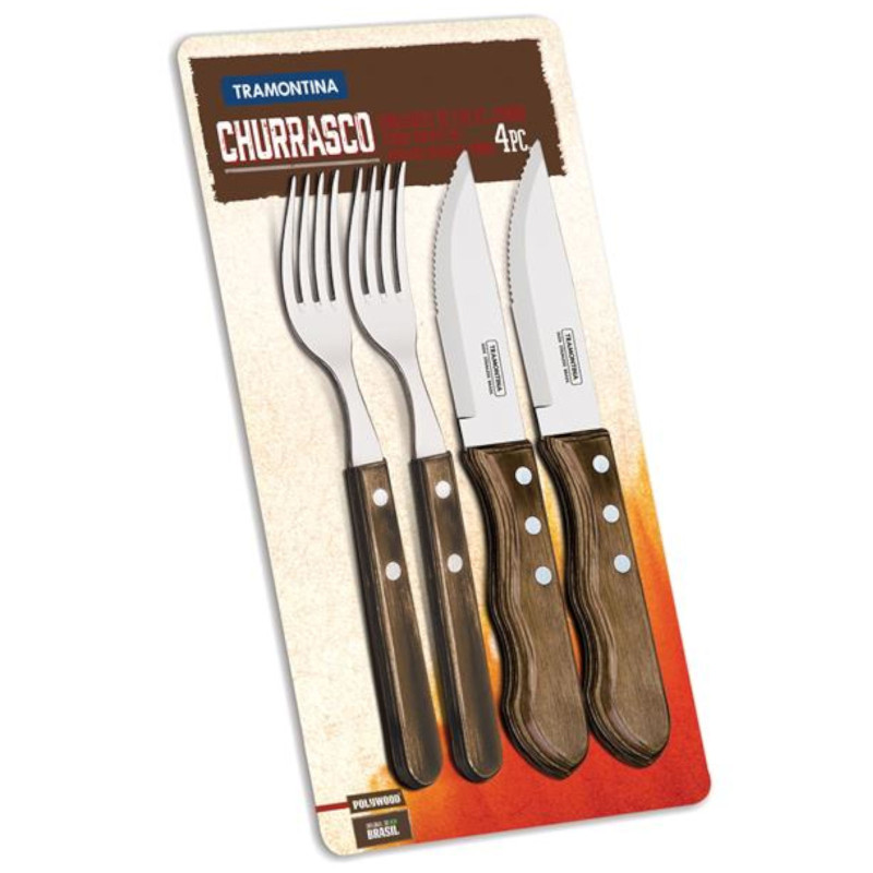 Stalo įrankių rinkinys peilių šakučių kepsnys Churrasco JUMBO 4 vnt.