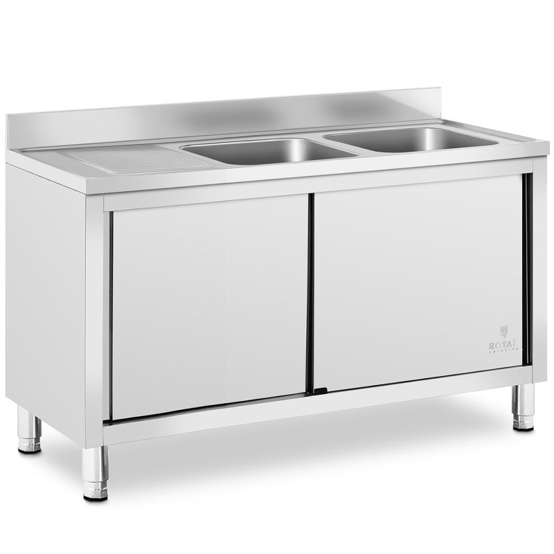 Dviejų kamerų gastronominė baseino kriauklė su spintele su stumdomomis durimis 140 x 70 x 95 cm