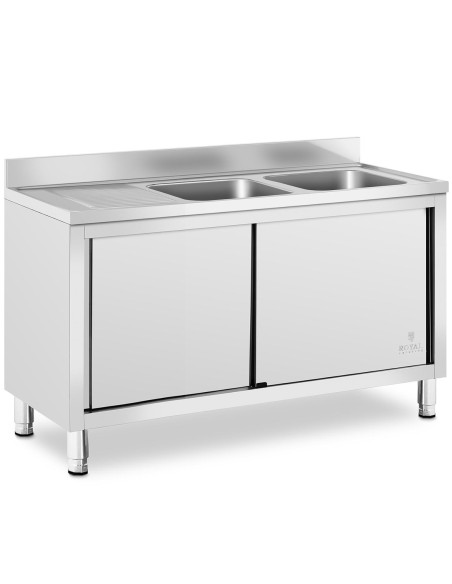 Dviejų kamerų gastronominė baseino kriauklė su spintele su stumdomomis durimis 140 x 70 x 95 cm