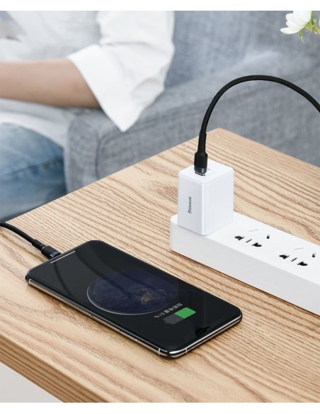 Patvarus nailono kabelis USB-C PD iPhone Lightning 18W QC3.0 1m juodai pilkas Patvarus nailono kabelis USB-C PD iPhone Lightning 18W QC3.0 1m juodai pilkas