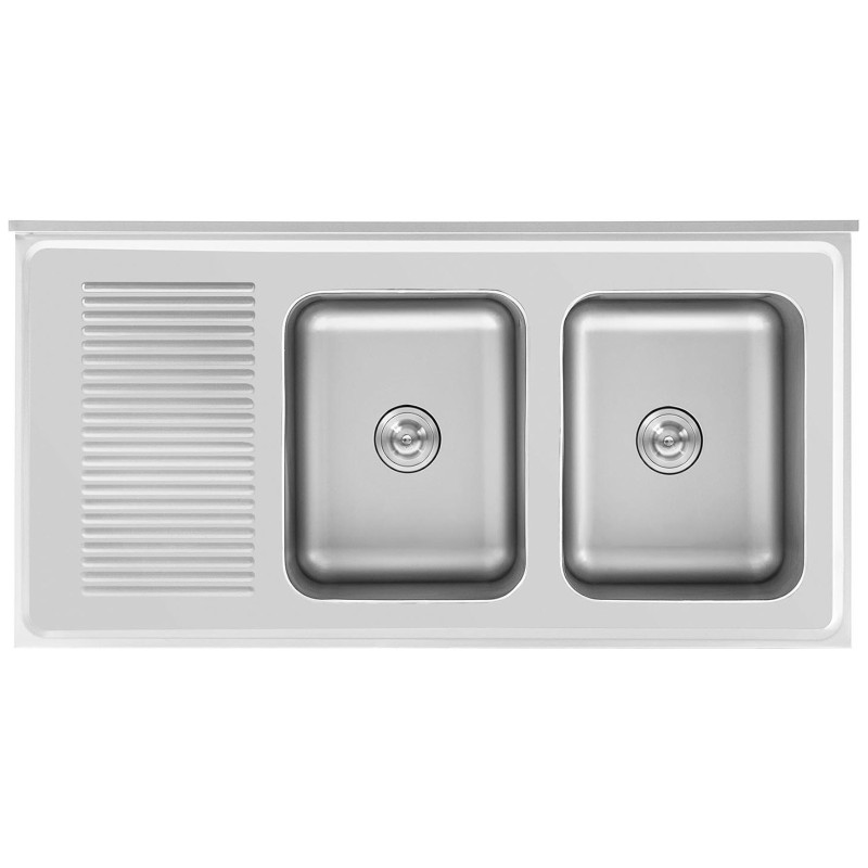 Dviejų kamerų gastronominė baseino kriauklė su spintele su stumdomomis durimis 140 x 70 x 95 cm