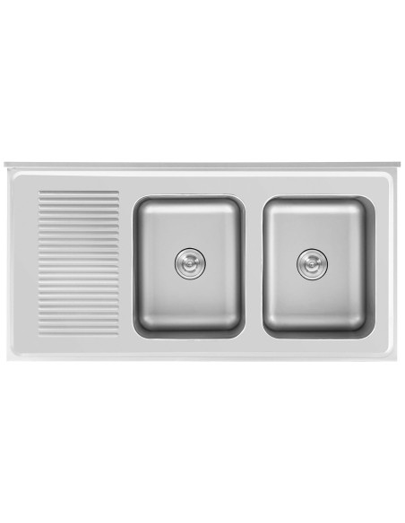 Dviejų kamerų gastronominė baseino kriauklė su spintele su stumdomomis durimis 140 x 70 x 95 cm